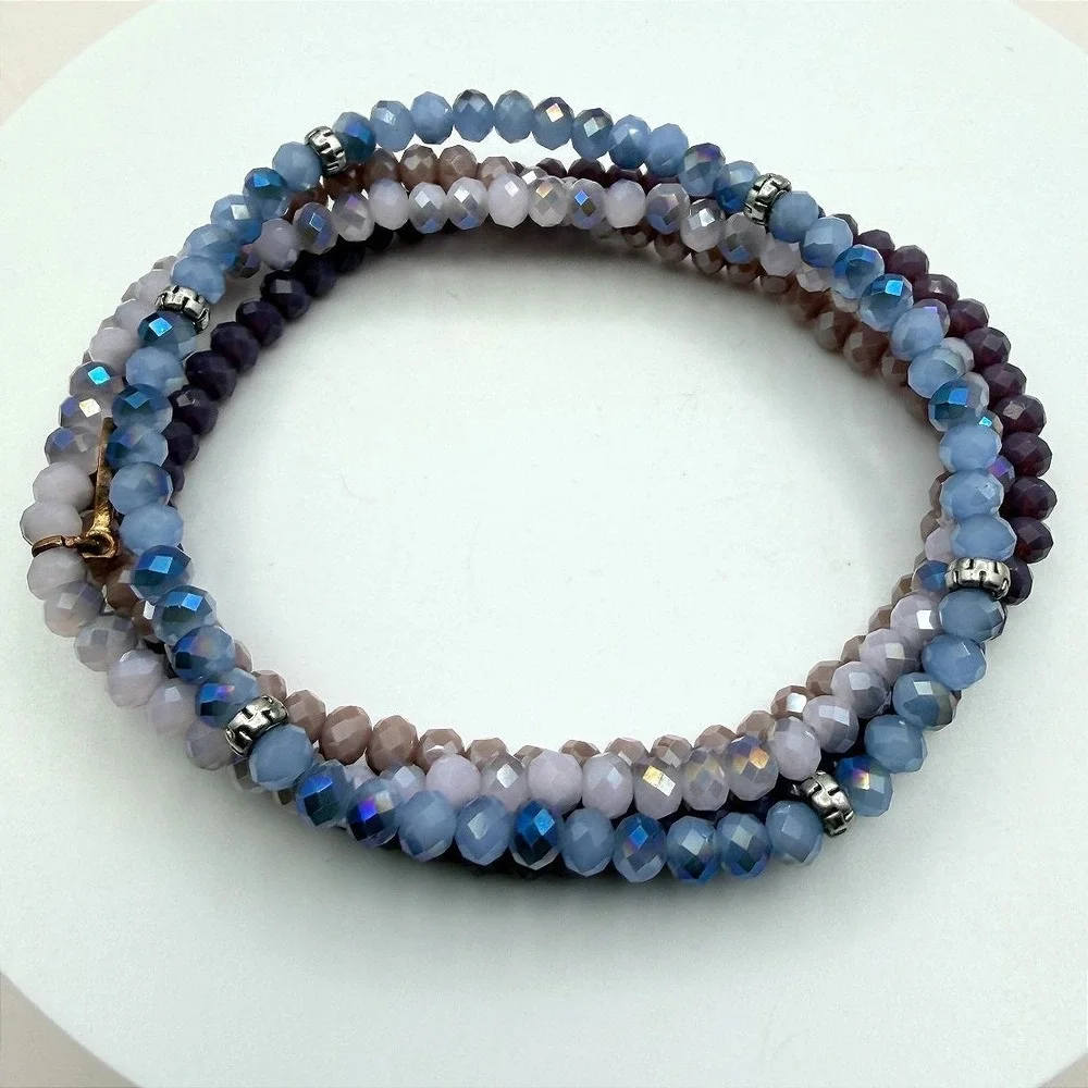 Vintage 90s Iridescent Beaded Bracelet Set Boho Women's‎ Classic Fashion Jewelry